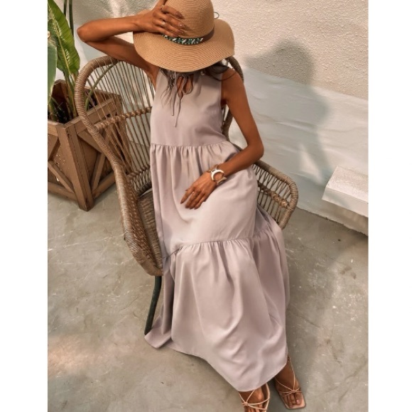 Luxe tie front ruffle hem maxi dress - Picture 14 of 16